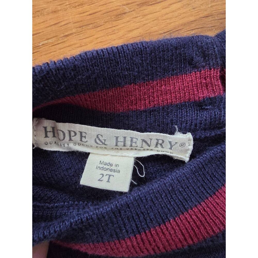 Hope & Henry Dress Navy Blue Red Stripe Bow Organic Cotton 2T A001647 - Picture 2 of 4